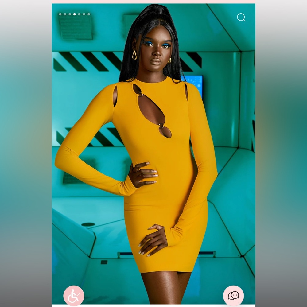 Oh Polly Cutout long sleeve yellow dress